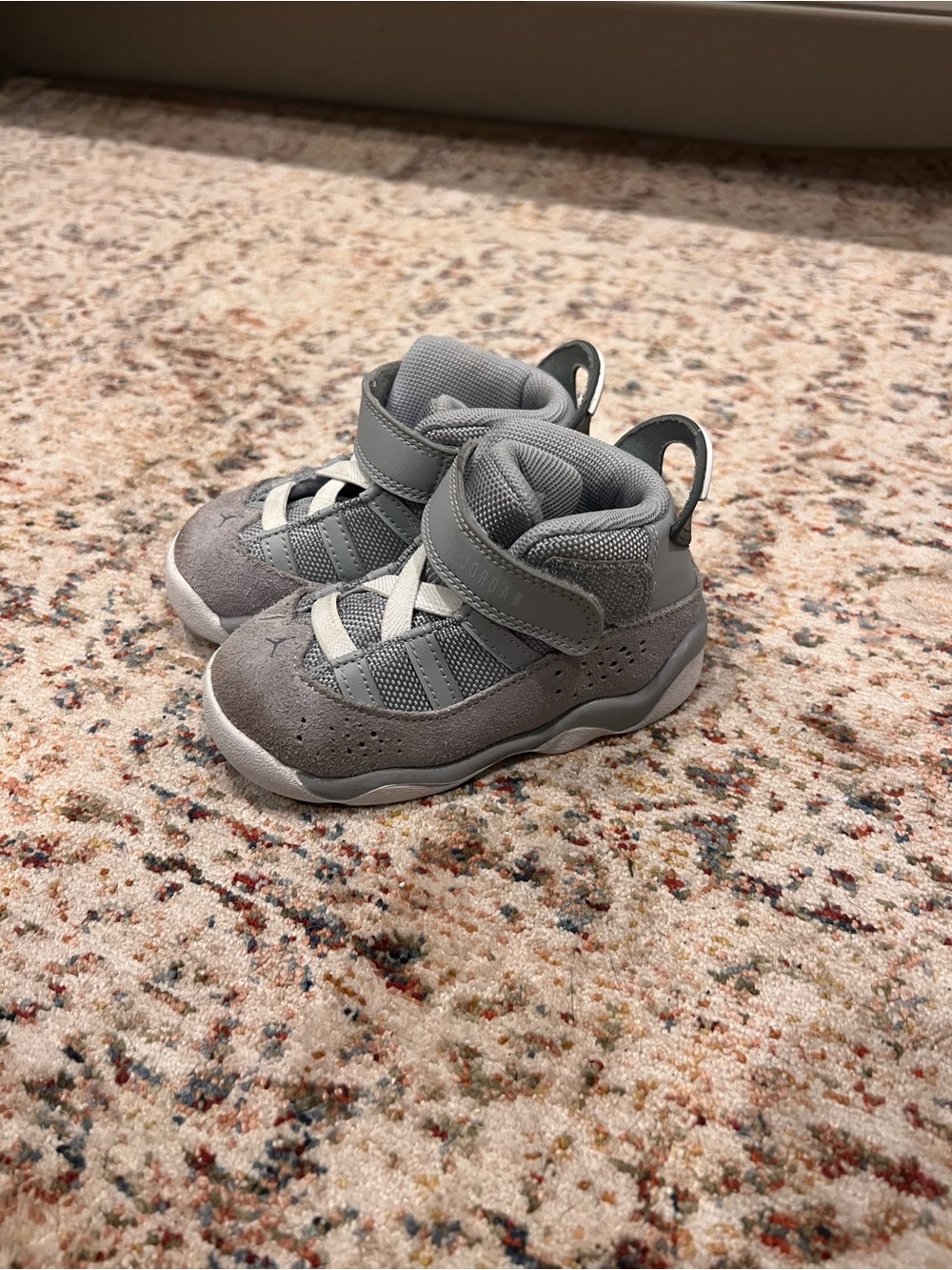 Jordan 6 Kids Gray High-Top Sneakers with Hook-and-Loop Strap